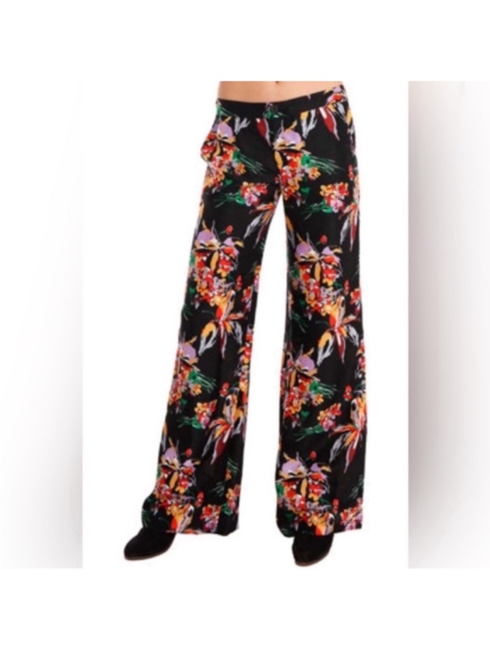 Derek Lam Silk Floral Wide Leg Pants Sz 4/S Black Red Pockets NEW